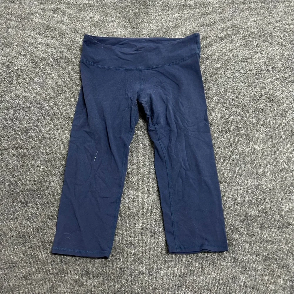 Alo Yoga Leggings Womens Size L Navy Blue Cropped High Waisted Athletic Capri